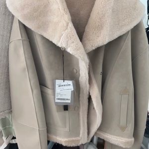 OPEN YY Beige Paneled Reversible Faux-Leather Jacket